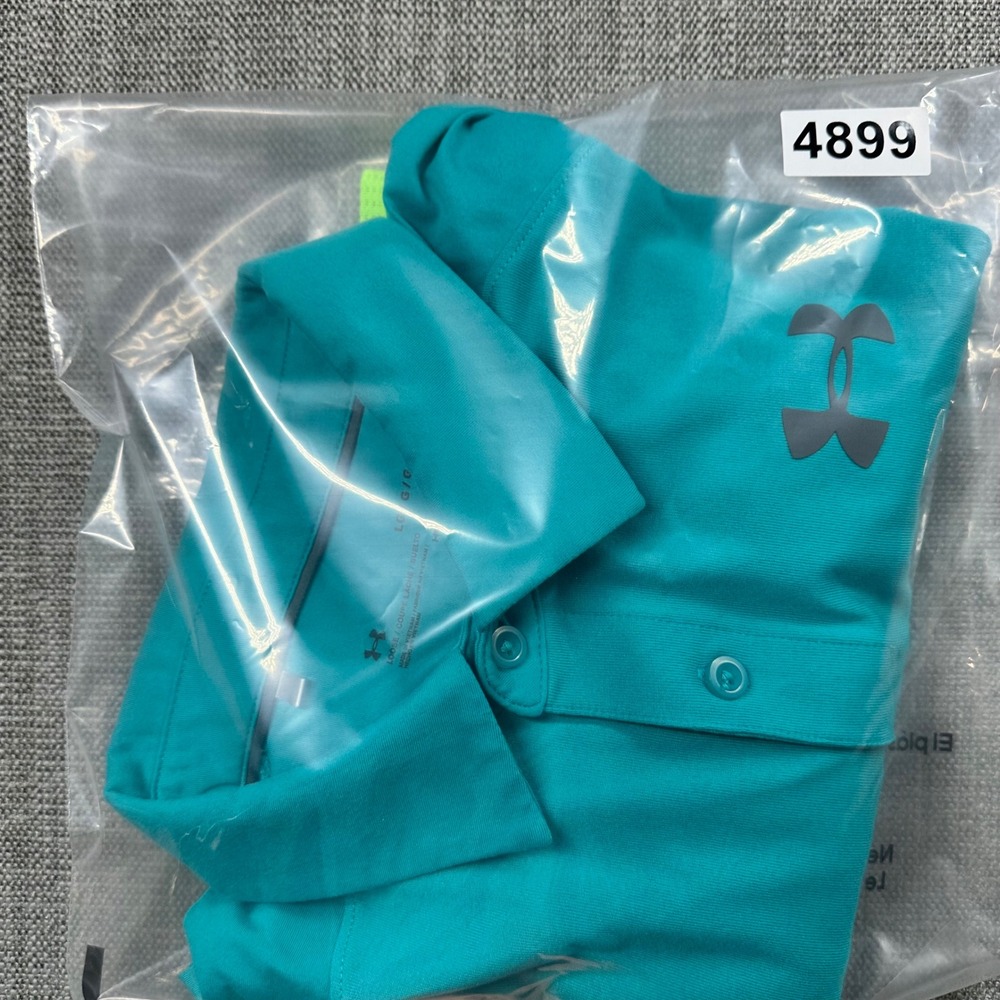 Under Armour Polo Shirt Mens Large Teal Green HeatGear Colorblock Logo - Picture 9 of 9